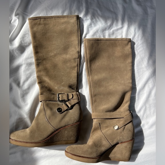 Coach Candid Suede Knee High Wedge Boots Sz 7.5 - Picture 5 of 11